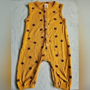 Kate Quinn ribbed knit organic cotton mustard yellow with maple leaves